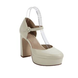 Bernando Womens Leather Buckled Platform Ultra High Heels Cream Size 6